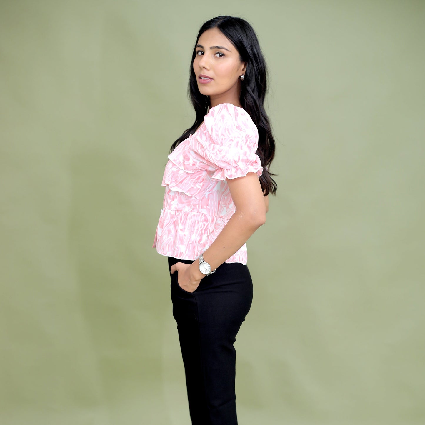 Ruffle Square-Neck Blush Top