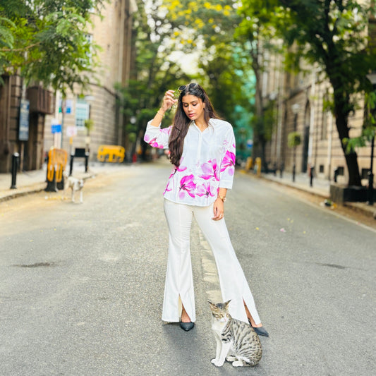 Elegant White Shirt with Floral Print