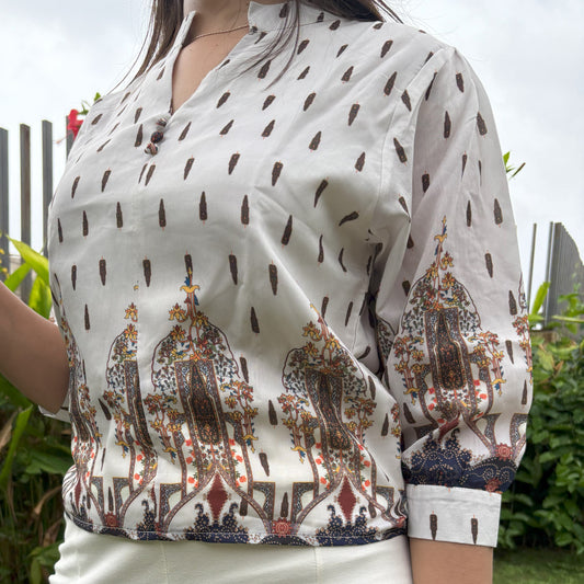 Ivory Printed Crop Cotton Top