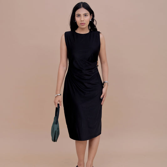 Sleek Black Sleeveless Midi Dress