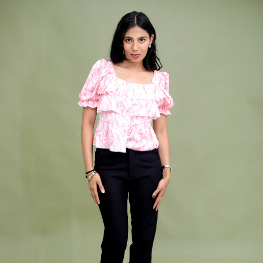 Ruffle Square-Neck Blush Top