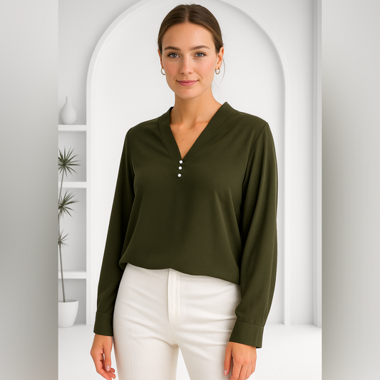 Olive V-Neck Top