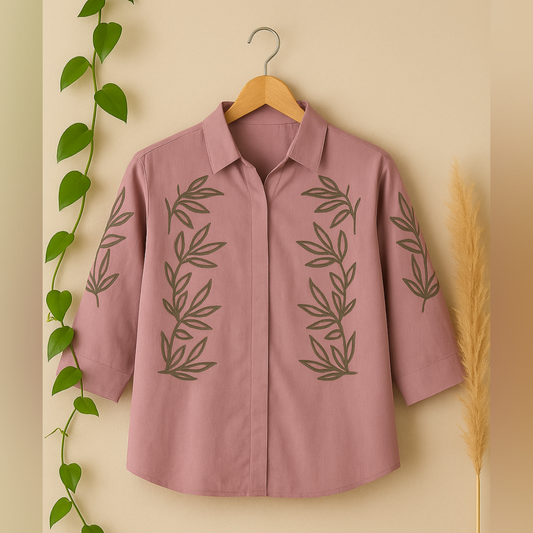 Muave Leaf Print Shirt
