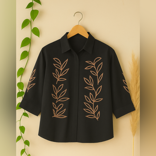 Black Leaf Print Shirt